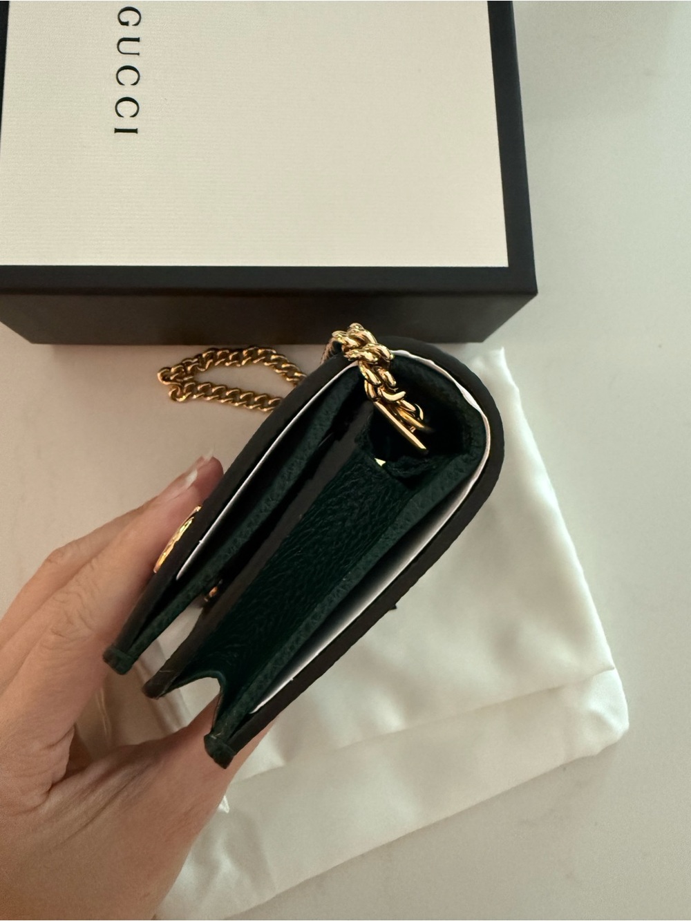 Gucci Zumi Leather Card Case Wallet with Gold Chain - Picture 5 of 11